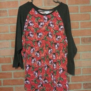 LuLaRoe Randy 3X baseball tee floral grey red plus